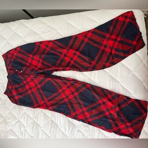 Aerie Red and Nazy Silk Plaid Pants